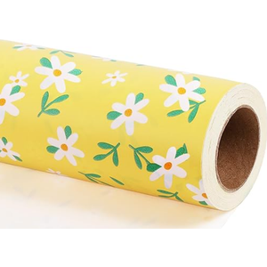 LaRibbons Reversible Yellow Floral Wrapping Paper Roll, 17 Inch x 33 Feet (46.7 Sq. Ft), Blue White Peony Design Chinoiserie Gift Wrap for Wedding, Bridal Shower & Birthday