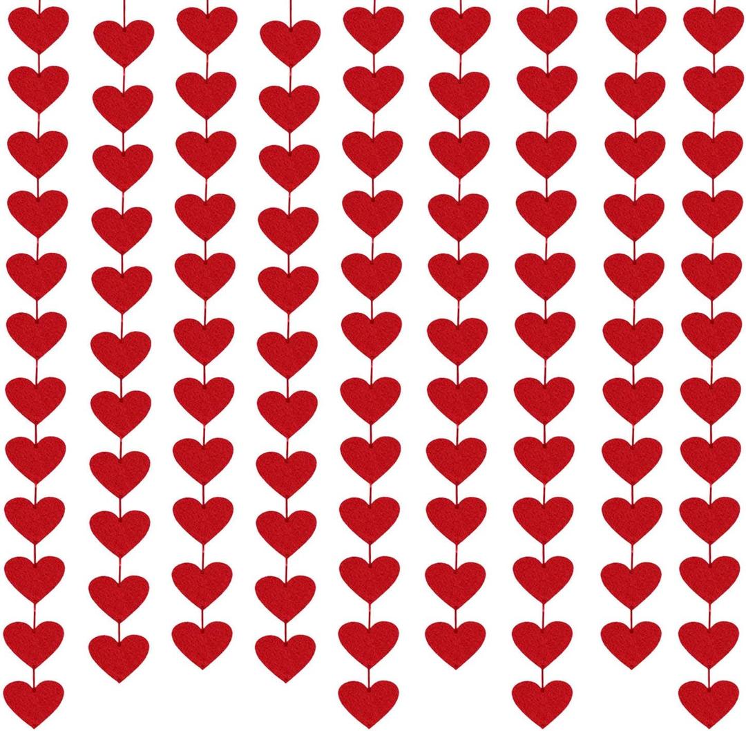 100 Hearts Felt Valentines Garland Valentines Day Decorations 4 Pack (Each 10ft) Heart Hanging String Garland Galentines Day Wedding Anniversary Birthday Home Decor Windows Background Party Supplies