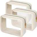 PACKISM Clear Makeup Bag - TSA Approved Toiletry Bag for Carry-on & Checked Luggage, Water Resistant Car Storage Organizer with Reinforced Seams (TSA Specialist (3-Pack Medium - Soft), 3 Pack Beige)