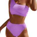 Bikini Sets for Women High Waisted 2 Piece Bestselling Swimsuit Ribbed One Shoulder Tummy Control Bathing Suit 2025 (Small, Purple)