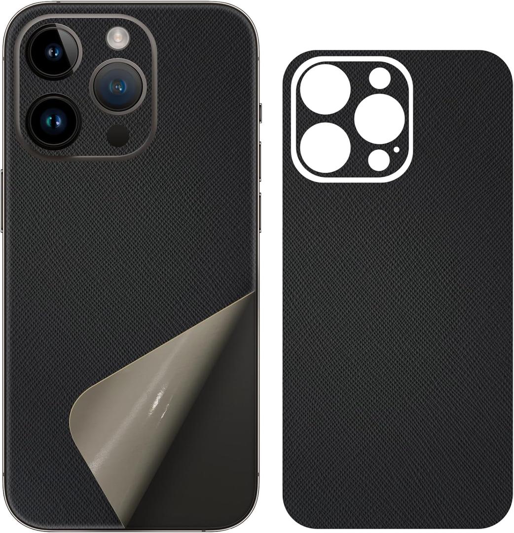 for iPhone 15 Pro Phone Sticker Skin Wrap Leather Strip 3M Ultra Thin Slim Ultralight Decal Glass Protector Film Protective for Back Camera Frame Black