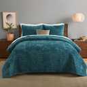 Liians Velvet Bedspread Quilt Bedding Sets, Luxury Elegant Ultra Soft Velvet Comforters Coverlet Blankets, Weave Stitching Pattern Cotton Quilted Bedspread for All Seasons, Teal, King Size