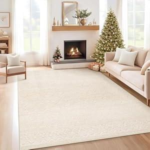 5x7 Area Rug Living Room: Washable Boho Geometric Moroccan Rug Neutral Modern Farmhouse Indoor Soft Non Slip Ultra Thin Printed Pattern Carpet for Dining Room Bedroom Nursery Home (Beige, 5'x7')