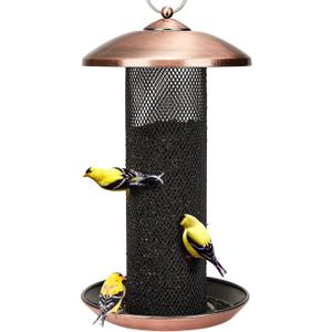 Kingsyard Finch Feeders for Outdoors Hanging, Metal Mesh Tube Bird Feeder for Nyjer/Thistle Seed, 2.5 lbs Large Capacity (Antique Copper)