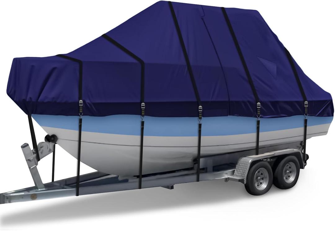 900D T Top Boat Cover -Heavy Duty Waterproof Trailerable Center Console Boat Cover fits for 22-24' Long, Beam Width Up to 108", Navy
