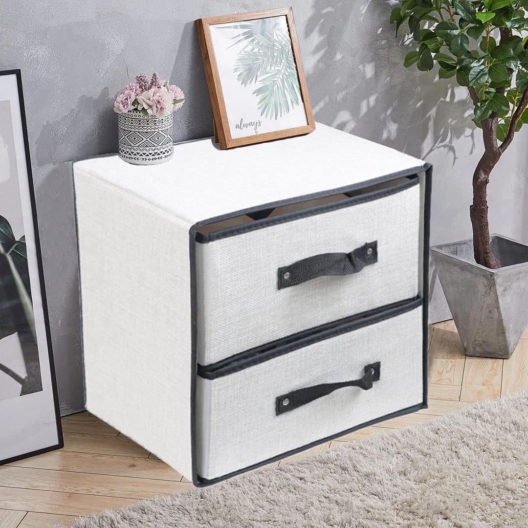 Linen Closet Organizer and Storage, Fabric Storage Drawer Organizer with 2 Drawers for Underwear, Sock, Bra, Small Items - Light Gray