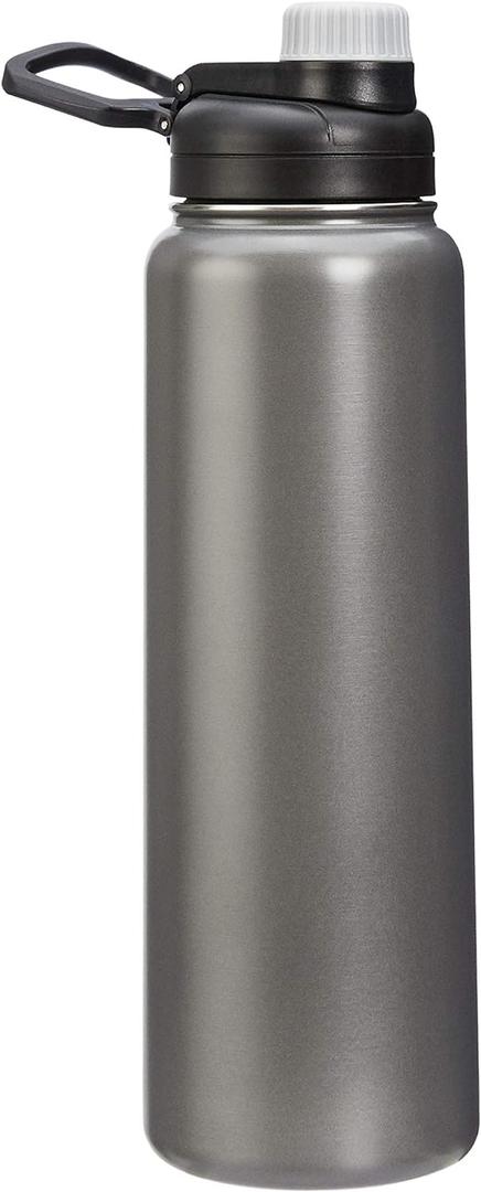 Amazon Basics Large Stainless Steel Insulated Water Bottle, Spout Lid, 30.1 ounces, Gray
