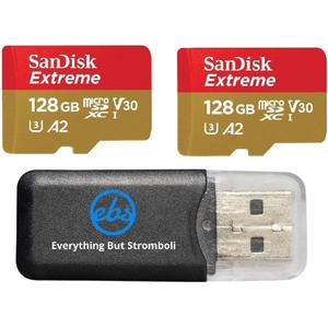 SanDisk Extreme 128GB Micro SDXC Card for DJI Mavic Mini 2, Mavic Mini, Mavic Air 2 Drone (2 Pack) C10 4K V30 A2 (SDSQXA1-128G-GN6MN) Bundle with 1 Everything But Stromboli MicroSD Memory Card Reader
