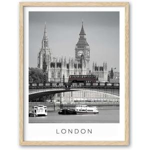 HesenDot London City Framed Wall Art,12x16in Black and White Canvas Print,Iconic Cityscape Poster Wall Decor,Minimalist Living Room Bedroom Study Home Office Gallery Decoration,Set of 1