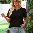 Allimy Womens Sexy See Through Lightweight Sheer Lace Crochet Summer Date Night Going Out Tops Short Sleeve Shirts Blouses for Women Dressy Casual 2026 Country Concert Outfits Black XXL (Black, XXL)