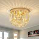 YMP&YZX Modern 3-Lights Crystal Chandelier French Gold,11.8" Semi Flush Mount Crystal Ceiling Light LED Round Chandelier Light E12 Base for Bedroom Living Room