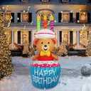 [2025 New] 4FT Inflatable Bear Happy Birthday Cake Decorations, with Candles, Build-in LED Lights, Cake Blow up Outdoor Yard Decorations for Birthday Party Indoor Home Celebration Garden Lawn
