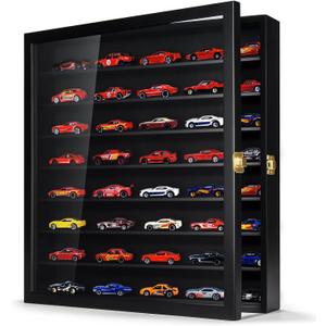 TJ.MOREE Model Car Display Case 1/64 Scale Diecast Wall-Mounted for Mini Toys and Small Wheels, Black (Medium-8Tier)
