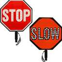 SmartSign LED STOP SLOW Paddle - Reflective Hand Held Stop Slow Sign with Handle, 18" Double-Sided, Steady/Flashing LED Light Modes, Rechargeable, Pack of 1