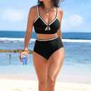 Herseas Women's Textured Bikini Sets O Ring Swimsuits Whip Stitch High Waisted Bathing Suits 2026 Summer Beach Wear, Size: X-Large