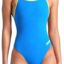 ARENA Performance Women's Team Solid Lace Back Swimsuit One Piece Bathing Suit, 40 F,  Blue River/Arctic Lime