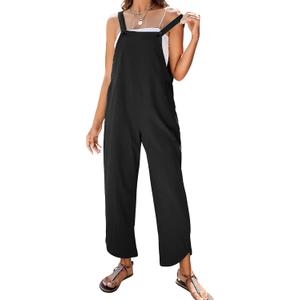 APAFES Women Summer Sleeveless Cotton Linen Bib Overalls Tulip Baggy Capri Jumpsuits with Pockets XL