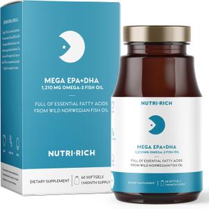 Omega-3 Fish Oil 1210mg EPA & DHA for Heart, Brain & Joint Health High Potency, Burp-Free, Lemon Flavor, Gluten Free & Soy Free, Moleculary Distilled, Third-Party Tested (60 Softgels), BBD: May 07/2026