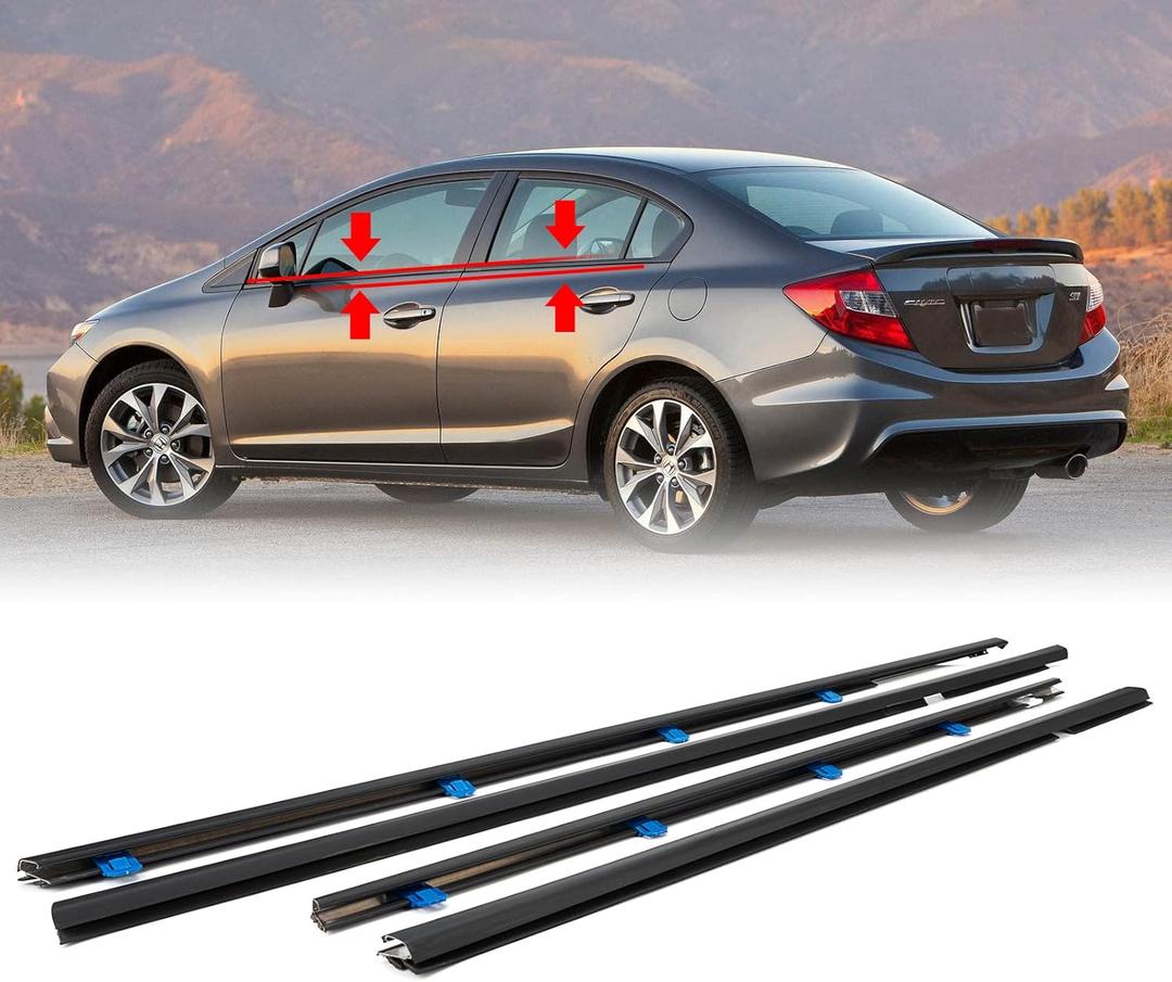4Pcs Weatherstrip Window Moulding Trim Seal Belt Compatible with 2012-2015 Honda Civic Replace# 72410TR0A01