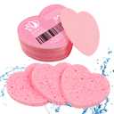 50-Count Heart Shape Compressed Facial Sponges, 100% Natural Cosmetic Spa Sponges for Facial Cleansing for Daily Facial Cleansing, Exfoliating Mask, Makeup Remover. Ideal for Home and Travel (Pink)