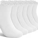 wernies Ruffle Socks Womens 6 Pairs, Cute Ankle Lettuce Edge Frilly Athletic White Crew Socks 5-8.5