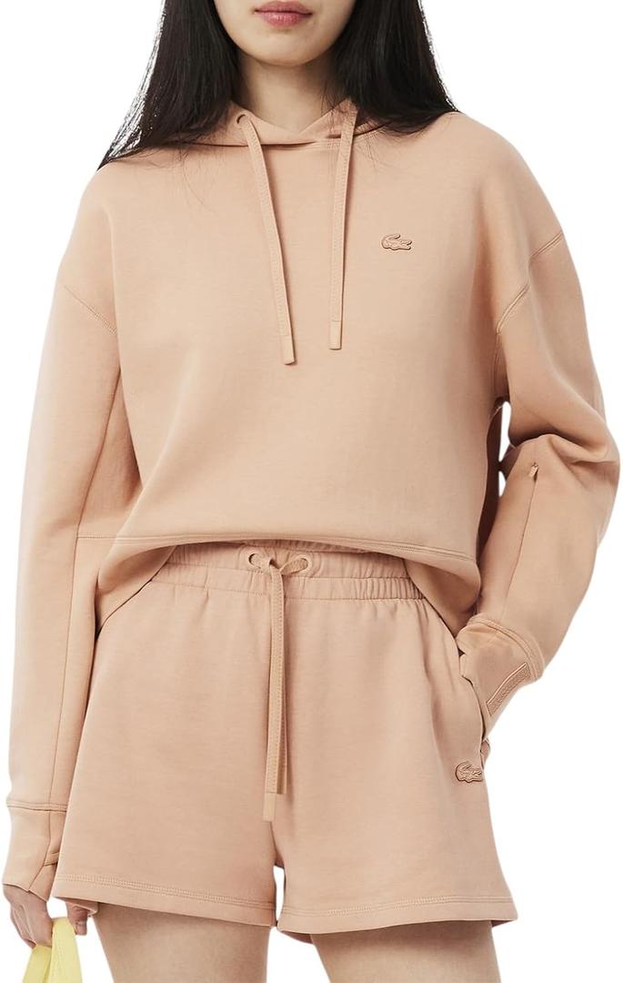 Lacoste Women's Short Cut Cutton Hoodie, Latte, 4