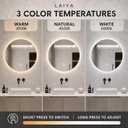 LAIYA 32 Inch Gold Round LED Bathroom Mirror, Anti Fog, Dimmable, 3 Colors