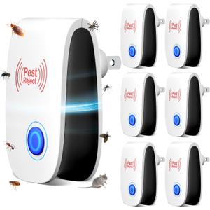 2025 Upgraded Electronic Pest Control Plug-in, Ultrasonic Repeller for Mice, Mosquitoes, Cockroaches, Spiders, Ants & More, Safe, Silent, Energy-Efficient, Ideal for Home, Office, Warehouse, 6-Pack (White)