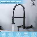 Wall Mount Kitchen Faucet Matte Black, 8 Inch Center Wall Mount Kitchen Sink Faucet with Pull Down Sprayer, Commercial, Black