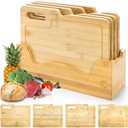 ZENFUN 4 Pack 12.5"L x 9.8"W Bamboo Cutting Boards with Holder, Wood Cutting Board Set, Chopping Boards Set with Food Icons, Kitchen Cutting Board Ideal for Meat, Fish, Bread, Vegetable, Fruit