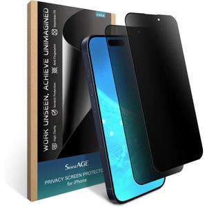 SenseAGE 2 Pack Privacy Screen Protector for iPhone 15 Pro, Anti Spy & Scratch 9H Tempered Glass Flim, HD Protector, with Easy Installation, Case Friendly Phone Accessories, Compatible with iPhone 15 Pro (6.1 Inch)