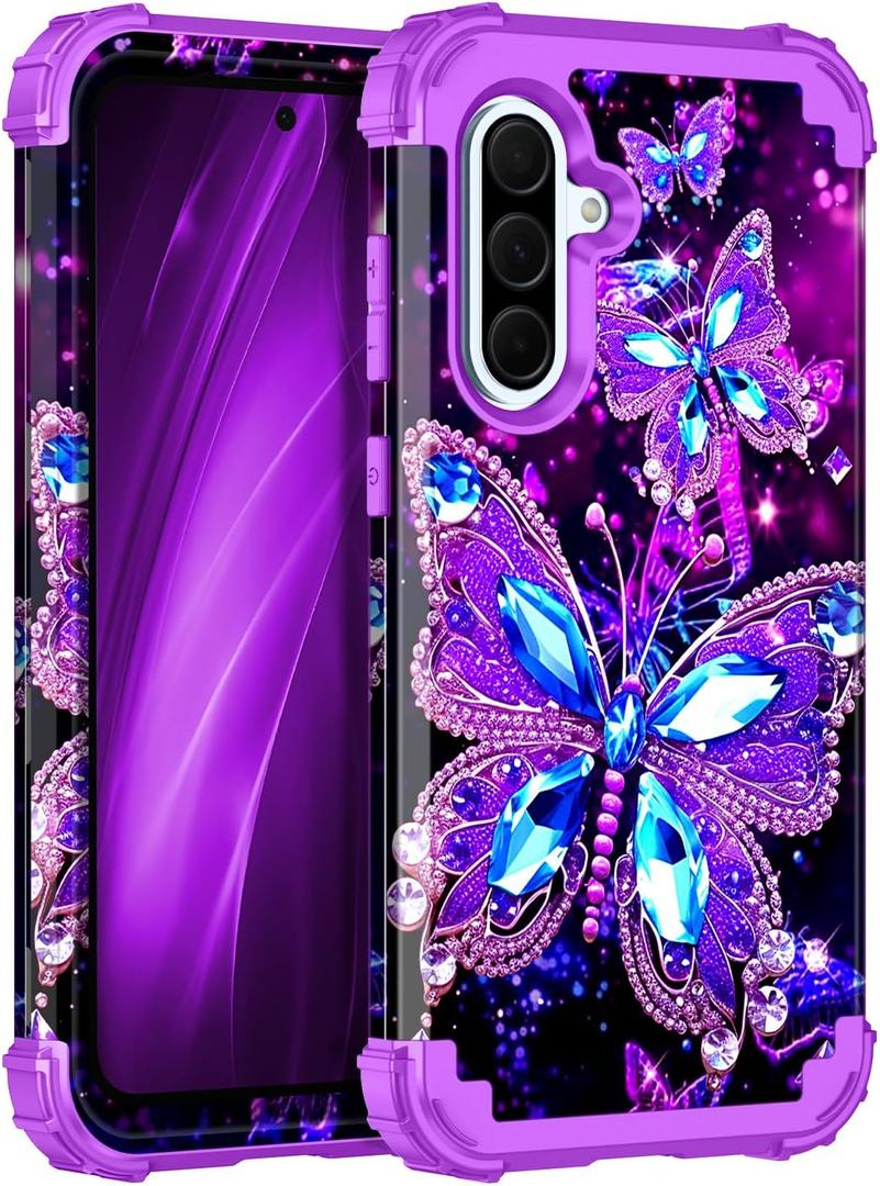 Miqala for Galaxy A36 5G/A56 5G Case,Glow in The Dark Three Layer Heavy Duty Shockproof Full Protection Hard Plastic Bumper+Soft Silicone Protective Case for Samsung Galaxy A36/A56 5G 2025,Purple (Amaranth Deep Purple)