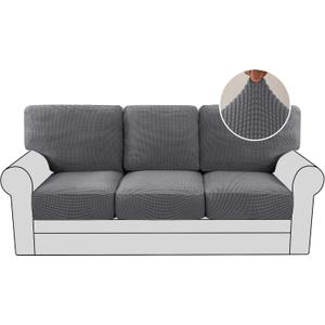 H.VERSAILTEX Multi-Pieces Couch Covers for 3 Cushion High Stretch Sofa Cover Jacquard Textured Washable Twill Fabric(3 Seat Covers Plus 3 Back Cushion Covers, Grey) (Neutral Gray)