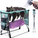 Cat Grooming Table - Foldable Hammock with 4 Nail Trimming Leg Holes, 3 Drawstring Straps (Aid Adaptation), Drainable Mesh, Lightweight, Holds Up to 13 lbs (Green)