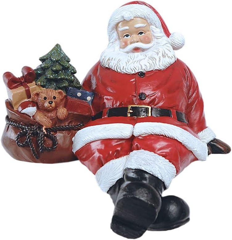 Christmas Small Ornament Santa Claus Sit Down and Rest Statue Carrying A Bag of Gifts Hand Painted Resin Figurine Table Shelf Creative Sculpture Decor (Right/Gifts)