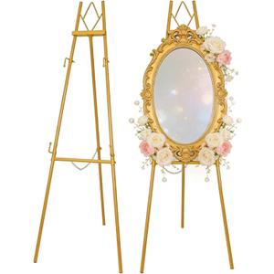 53.9" Gold Easel Stand for Sign, Heavy Duty Metal Display Easel with Storage Bag, Adjustable Art Easel for Wedding Sign, Welcome Sign, Picture