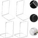 Lulonpon 4 Pieces Book Ends, Bookends, Books End for Shelves, Books End for Heavy Books, Clear Bookends, Acrylic Book Ends for School, Library,Desktop Organizer and Book Shelves