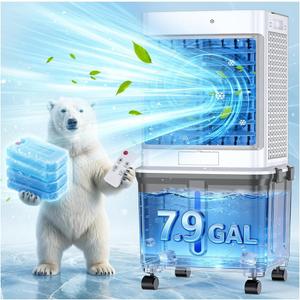 2600 CFM Swamp Cooler, 8Gal/30L Portable Air Conditioners, Evaporative Air Cooler with Remote, 120° Oscillation, 7H Timer, 4 Ice Packs, Cooling Fan That Blows Cold Air for Bedroom/Garage/Patio/Office