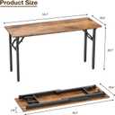 TEMI Long Computer Desk Folding Table - No Assembly, Compact 55" Foldable Desk with Power Outlets & USB Charging Port, Portable Lagre Office Desk, Ideal Large Study Table for Narrow Spaces, Brown, 55.1 Inch