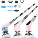 Dovety Electric Spin Scrubber, Cordless Cleaning Brush, Shower Scrubber with 8 Replaceable Brush Head, Power Cleaning Brush with Extension Handle, 2 Adjustable Speed, for Bathtub Tile Floor (Pink)