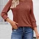 AUTOMET Womens 3/4 Sleeve Tops T Shirts Summer Sweater Round Neck Casual Top Ladies Tops Business Casual Blouses