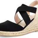 mysoft Women's Closed Toe Crisscross Elastic Ankle Strap Platform Espadrille Wedge Sandals (6, Black)