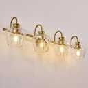 Brushed Gold Vanity Light, 4 Light Bathroom Light Fixtures with Clear Diamond-Shape Hammered Glass, Brass Vintage Ripple Wall Lights for Hallway, Bedroom, Anti-Rust, E26 Base (No Bulbs)