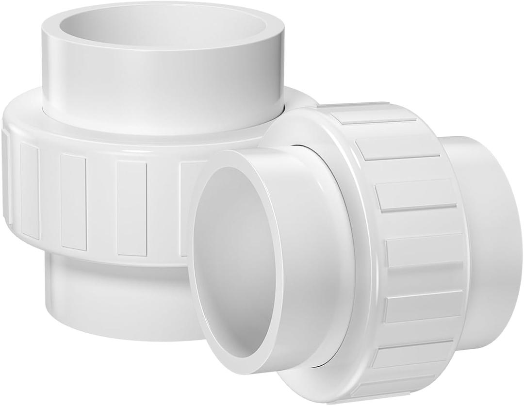 2PCS PVC Union Coupling 2Inch, Furniture Grade PVC Union Pipe Fittings with EPDM O-Ring, Schedule 40 White Slip Coupling Adapter for Irrigation, Pool & Spa System, indoor Plumbing Project