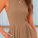 PRETTYGARDEN Womens Summer Jumpsuits Dressy Casual One Piece Outfits Sleeveless Mock Neck Wide Leg Pants Rompers with Pockets (Brown, S)