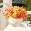 Fall Flowers Artificial for Decoration - 12 Faux Silk Eucalyptus Floral Stems, Artificial Fake Faux Mums for Outdoor Planters, Look Real UV Resistant for Porch Patio (12, Fall Orange Yellow)