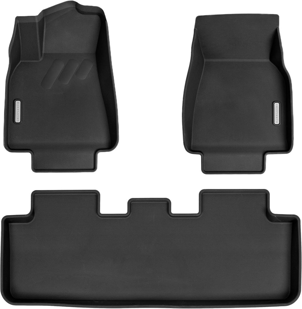 BaseLayer Floor Mats for Tesla Model Y (2021-2026) Juniper  Made in USA  Fits 5-Seater Only - Premium All-Weather Mats  Front & Rear (Gray Logo) (3-Piece)