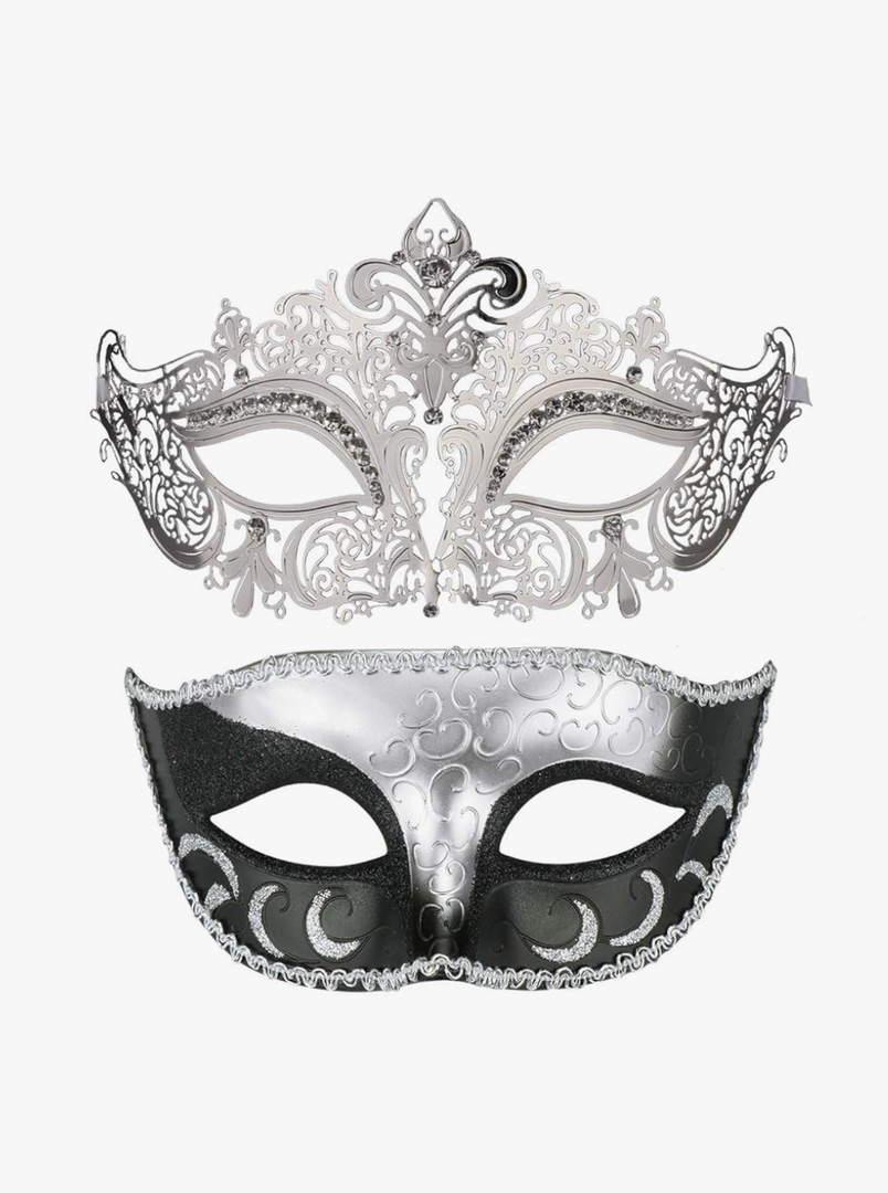 Thmyo Couples Venetian Laser Cut Masquerade Mask,Halloween Mardi Gras Party Mask (Black & black)