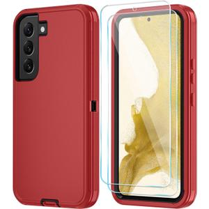 ONOLA Phone Case for Samsung Galaxy S22 Case with HD Screen Protector, Heavy Duty Shockproof & Dropproof 3-Layer Cover Phone Case for Galaxy S22 6.1'', Red Black