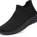 SHULOOK Womens Slip on Walking Shoes Comfort Lightweight Breathable Sock Shoe Non-Slip Mesh Casual Fashion Tennis Running Sneakers, 9.5, Black